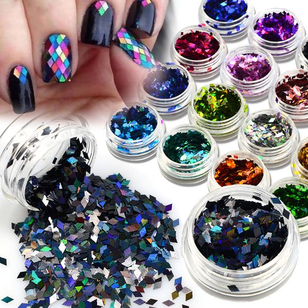 

2018 new 1 bottle nail art shining rhombus tips 16 color thin paillette glitter 3d laser sparkly decorations glitter bels01-16, Silver;gold