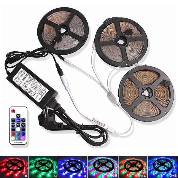 

5m 10m 15m 2835 led strip dc 12v waterproof rgb diode tape ribbon tira led light strip with 17 keys rf controller +power adapter