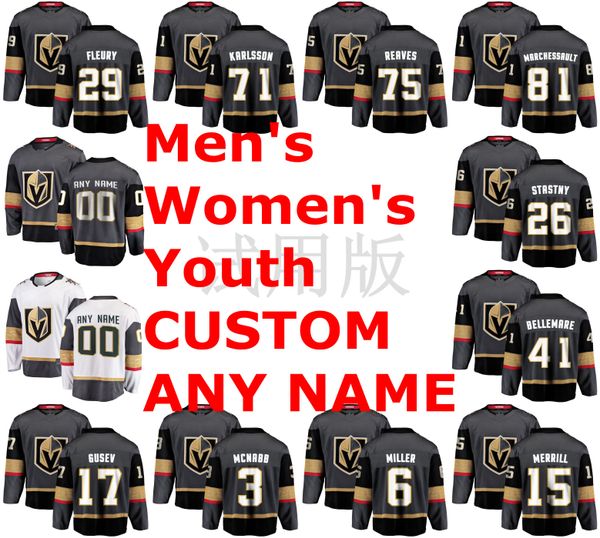 

vegas golden knights jerseys marc-andre fleury jersey william karlsson ryan reaves jonathan marchessault ice hockey jerseys сшитые на заказ, Black;red