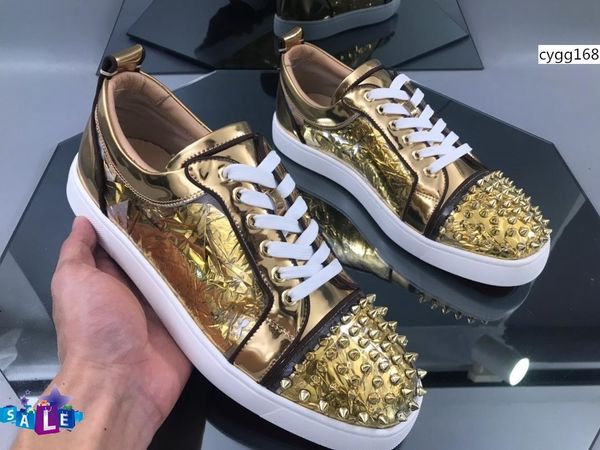 

red bottom sneaker party wedding shoesgenuine leather louisfalt spikes lace-up casual shoes black blue studded spikes casual flats 1