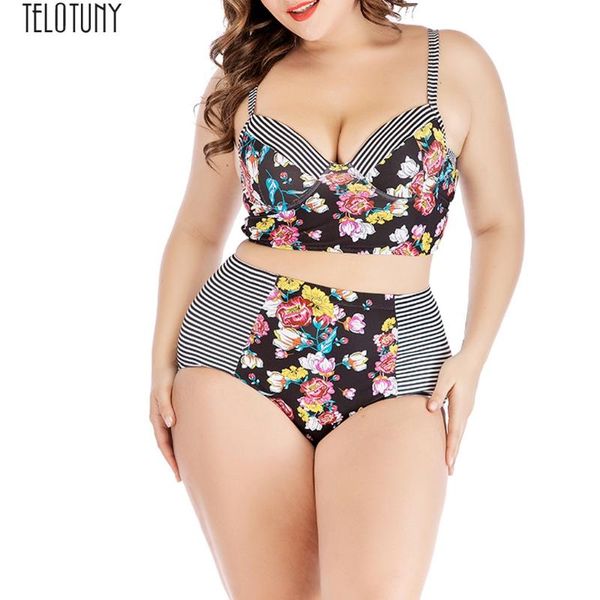

telotuny ladies swimsuit women plus size high waist swimwear print sling swimsuit push up padded women swimwear fashion new j25, White