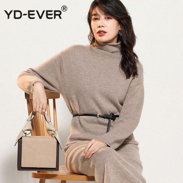

women sweater dresses 100% pashmina knitting jumpers winter new turtleneck long style thick pullovers pure cashmere, White;black