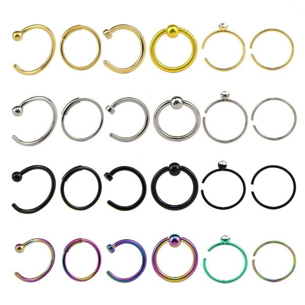 

12 pcs/set surgical steel segment ring nose ring lip eyebrow piercings ear captive bead ear piercings body jewelry kit, Slivery;golden