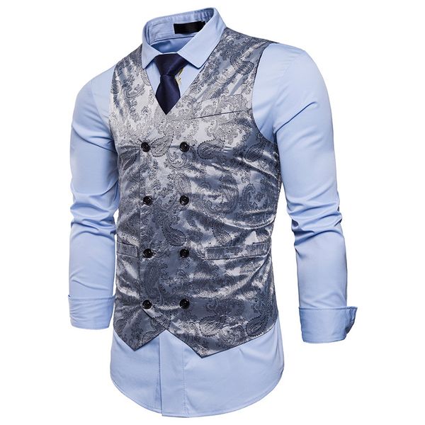 

мужские свадебные вышитые vest 2019 горячие мужские большой размер дружки тонкий костюм вышитый жилет двойной брестед мужской повседневный, Black;white
