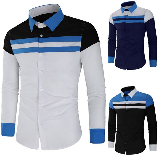 

fashion men's fashionable personality color patchwork long sleeve shirt casual dress women korea style, White;black
