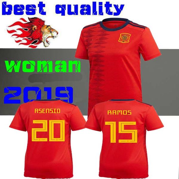 

2019 spain women world cup espana morata girl lady soccer jersey a.iniesta fabregas ramos diego costa silva isco home female football 19 20, Black;yellow