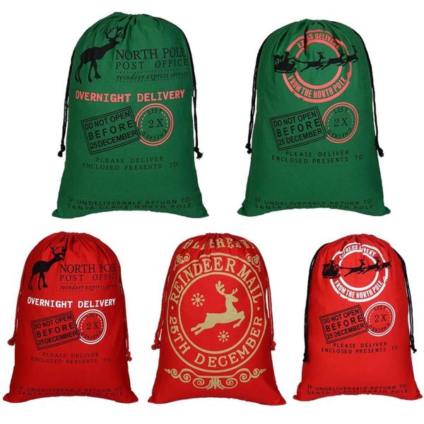 50x70cm Christmas Elk Gifts Bag Candy Cookies Bag Holder Cotton Canvas Drawstring Bags Pouch Christmas Party Decoration Decorating The House For