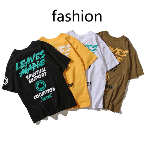 

new mens designer t shirt summer casual mens loose tees maple leaf letters print fashion hip hop short sleeves mens t shirt size m-2xl, White;black