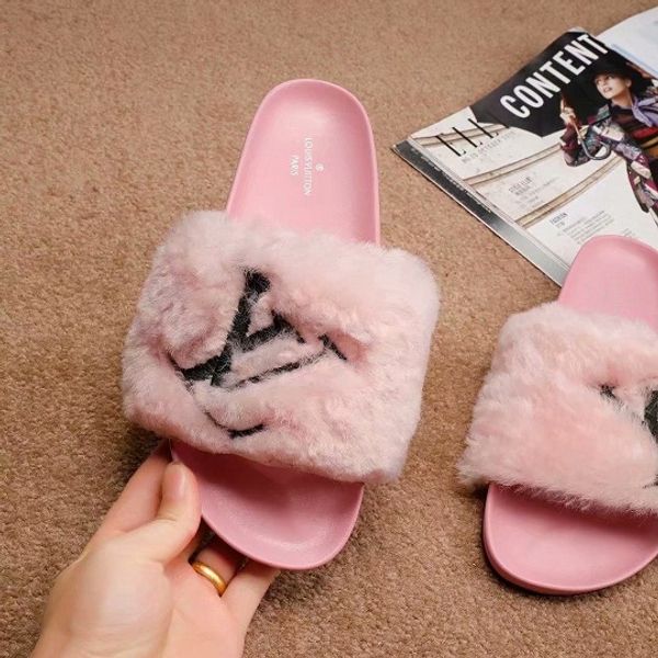 

2019 Luxury brand sweet candy color summer women real natural feather turkey fur fuzzy slippers slides mules women open toe flat shoes 35-42
