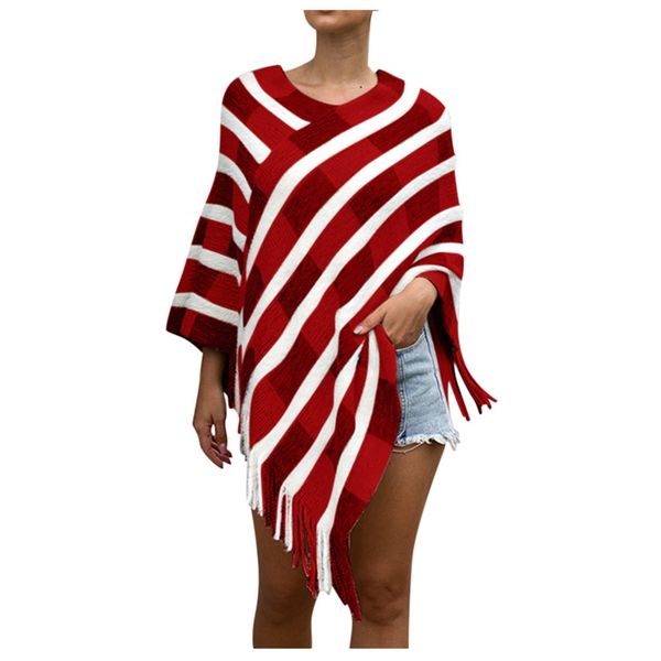 

tassel knitting cloak sweater women winter knitted cashmere poncho capes shawl cardigans sweater coat vintage bohemian #yl10, Black