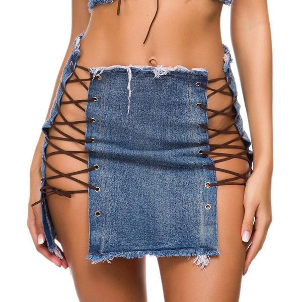 

женщины сексуальная бандажная юбка высокая талия короткие джинсы джинсовые узловатые мини-юбки 2020 дамы пляж выдалбливают горячие партии сн, Black