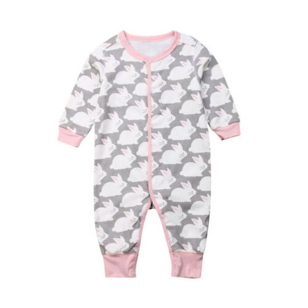 

fashion easter newborn infant baby bibs girls 1pcs soft cotton rabbit printing romper playsuit outfits children clothes set, Blue