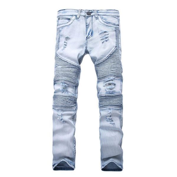 

новые дизайнерские мужские джинсы тощий с тонкий эластичный джинсовой моды велосипед роскошные джинсы мужские штаны рваные hole jean для муж, Blue
