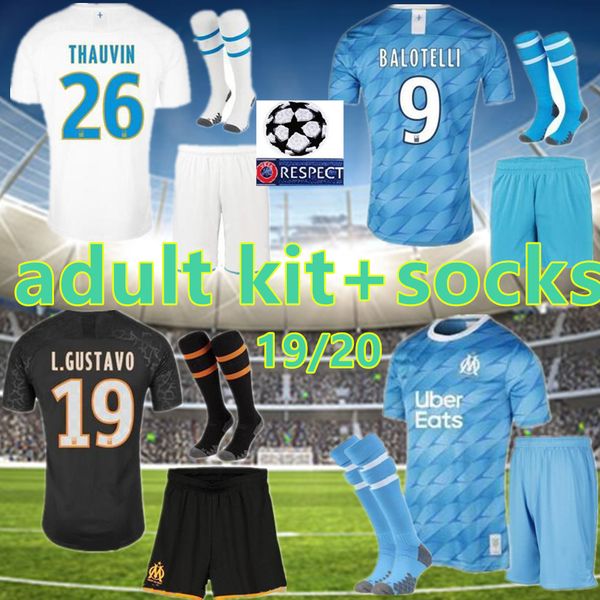 

19 20 olympique de marseille maillot de foot 2019 2020 kit marseille soccer jersey balotelli payet camisetas gustavo om football shirt, Black