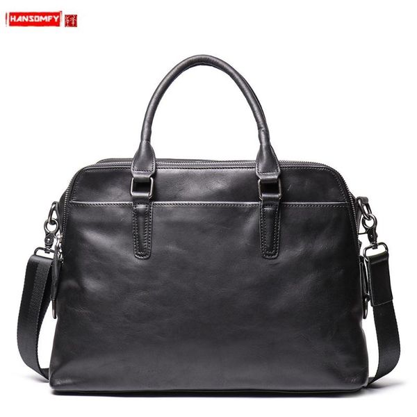 

new soft black leather handbag men portable briefcase women shoulder messenger bag large capacity computer bag a4 file 14