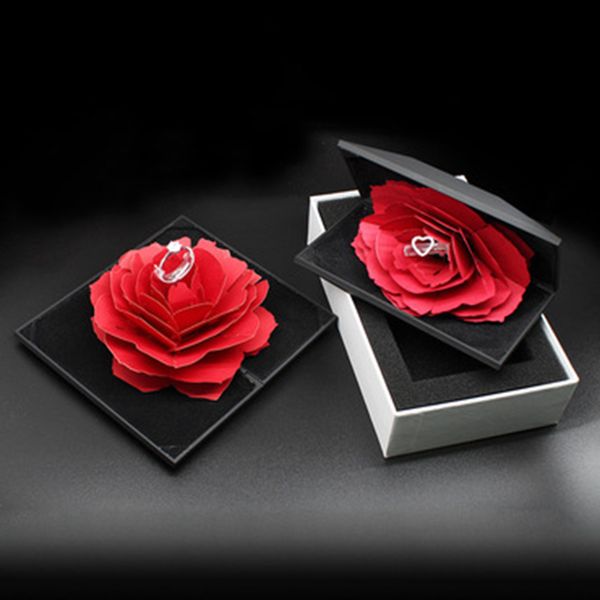 

wedding marriage rotating rose ring box lovely velvet wedding engagement box for ring jewelry storage display gift holder