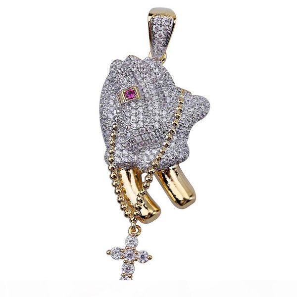 

hip hop brass gold color iced out micro pave cz молиться руки ожерелье крест charm для мужчин женщины подарки ювелирные изделия, Silver