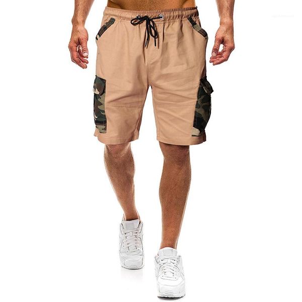 

with pocket casual drawstring natural color shorts summer mens knee length shorts fashion camouflage patchwork shorts, White;black