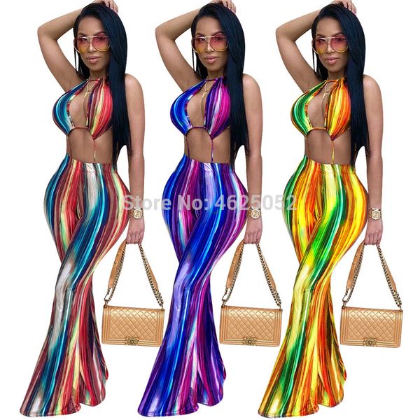 

strapless backless stripe and wide leg pants tracksuit fashion women's set 2pcs jumpsuit suits casual vintage outfits, Black;white