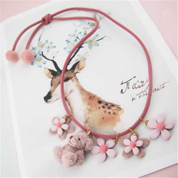 

kids children girl necklace cute cartoon bear flower fabric japan korean handmade gifts apparel accessories wholesale, Silver