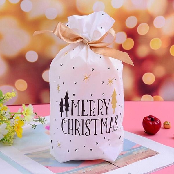 

50pcs christmas gift bags candy bags packing bag new year gift xmas santa claus biscuits plastic for party decor @25