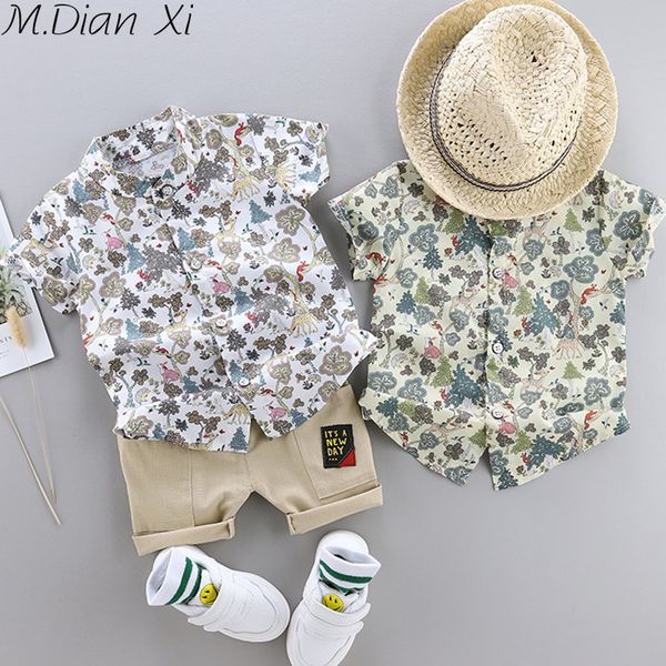 

new outfits toddler boys clothing summer print set children clothing short sleeve shirt suit for baby boys suit for kids clothes, White
