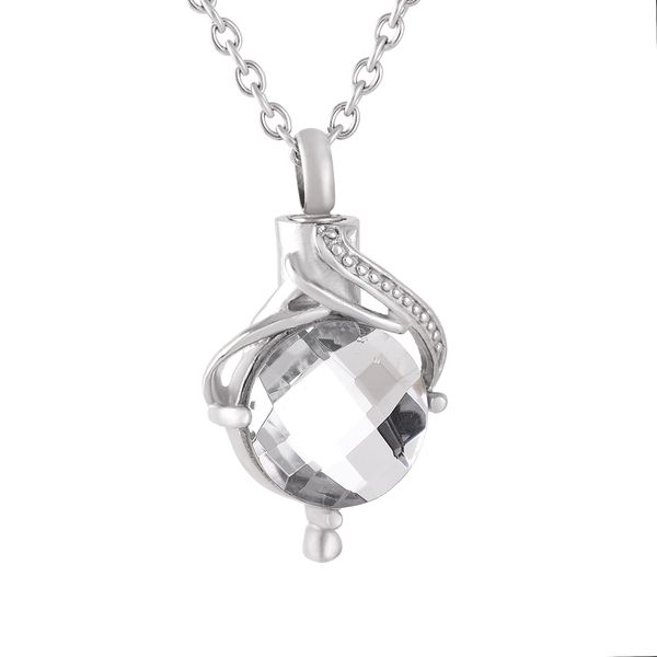 

h99056 exquisite marine blue crystal teardrop cremation jewelry souvenir stainless steel pendant ashes box women's necklace, Silver