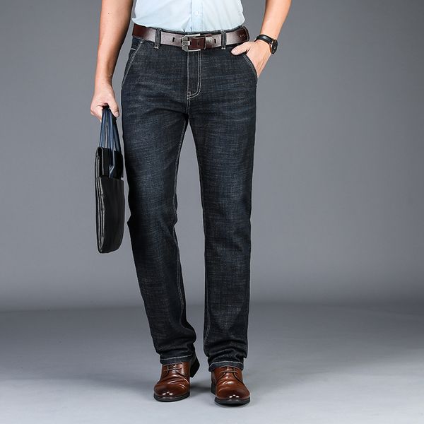 

men's jeans slim new korean version trend elasticity comfortable straight trousers student 2 colors black blue