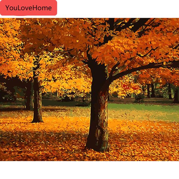 

живопись по номерам пейзаж осени рисунок на холсте ручная роспись дерево искусства подарок diy картина комплекты домашнего декора