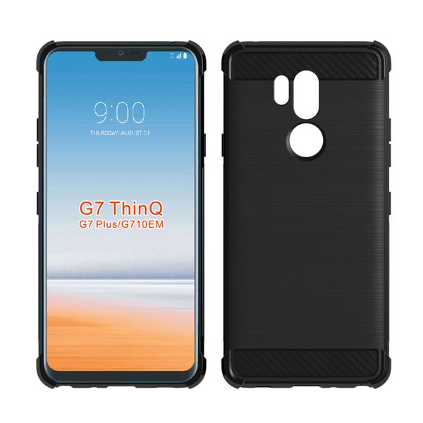 Custodia in gel TPU antiurto in morbida fibra di carbonio nera antiscivolo per LG G7 ThinQ V40 X Power 3