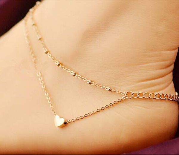 

2019 new fashion foot jewelry gold plate double chain heart beach anklets bracelets for women b94, Red;blue