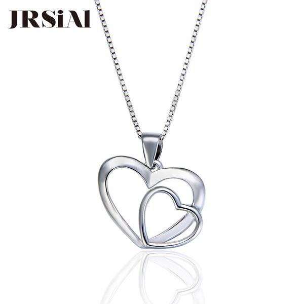 

jrsial s925 sterling silver double heart pendant clavicle elegant lady's heart print pendant simple heart necklace accessory