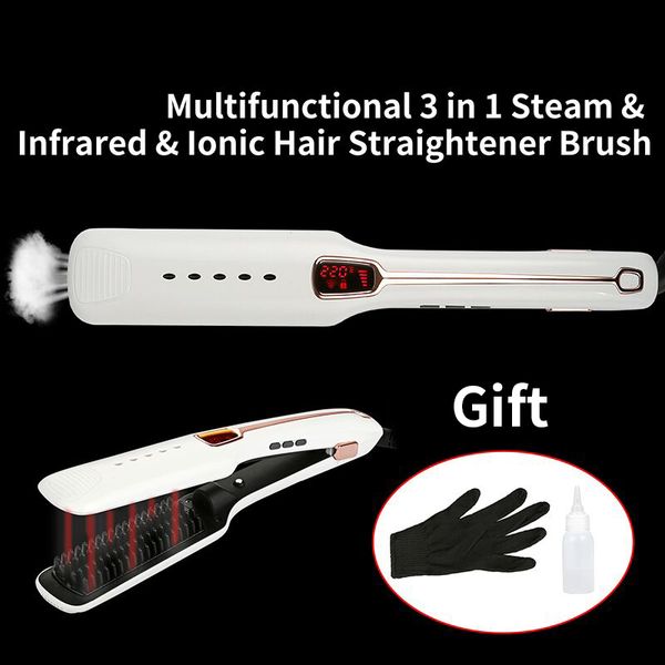 

steam hair straightener brush comb infrared negative ion hair care electric straightener comb steam spray 450f ceramic, Black