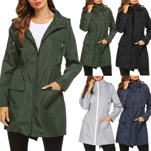 

sfit women lightweight raincoat female waterproof packable hooded outdoor hiking jacket long rain jacket active rainwear 2019, Blue;black