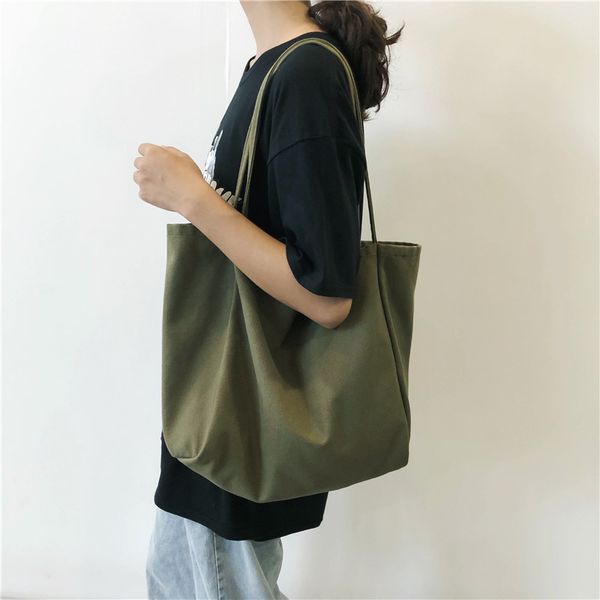 

2020 college style solid color canvas tote bag portable soft handle casual large capacity shopping bag ladies open shoulder