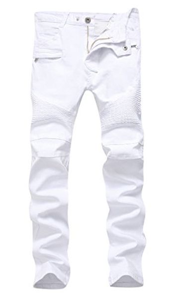 

qazel vorrlon мужские байкер мото проблемные разрушенный мода тощий fit jeans, Blue