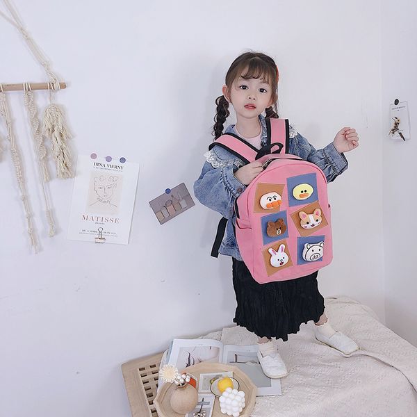 

2020 spring and summer korean-style children's cartoon animal accessories canvas backpack children's young student's burden r