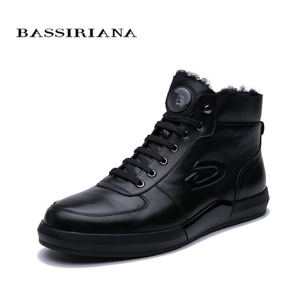 

bassiriana 2019 men's winter booties black leather fur comfortable men's shoes