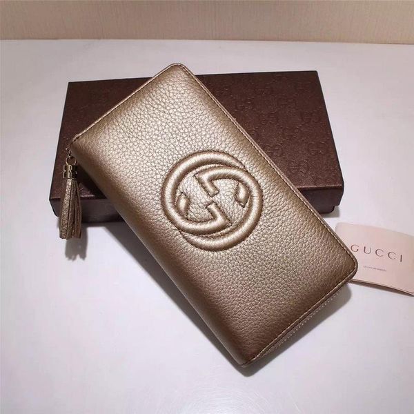 

luxury celebrity design letter embossing zipper wallet long purse real cowhide canvas leather 308004 clutch
