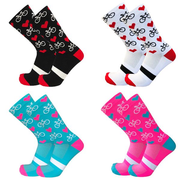 

2019new bicycle and heart-shaped cycling socks breathable riding racing socks outdoor sports running, Black