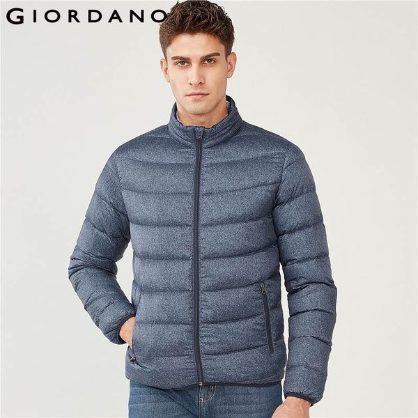 

giordano men down jacket men machine-washable lightweight stand collar down jacket well seams white duck warm windproof, Black