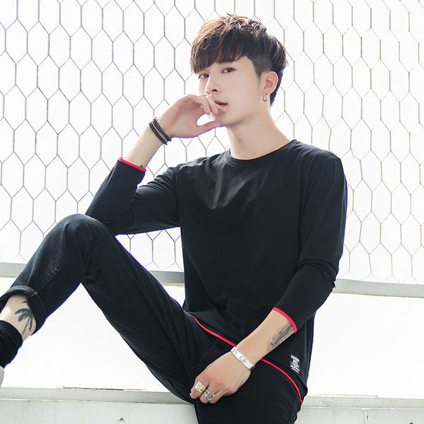 

мужская дизайнерская осенняя футболка с длинным рукавом круглый вырез тонкая базовая рубашка хлопчатобумажная футболка одежда прилив, White;black