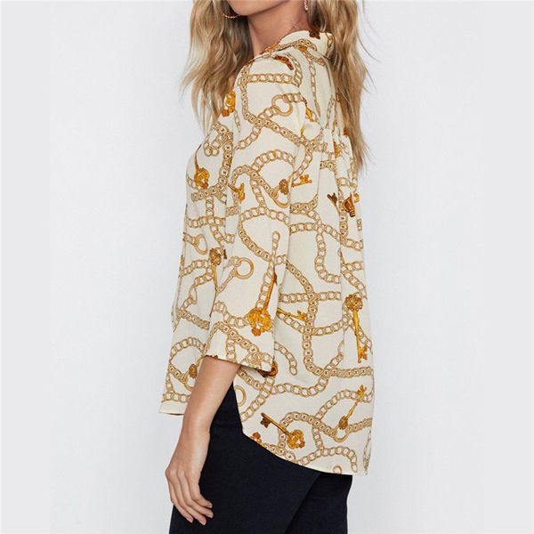 

women chemise v-neck panelled blouse gold vintage chain print luxury shirts designer long sleeve shirts, White
