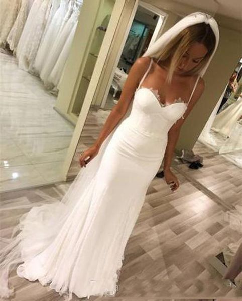 

Plus Size Simple Beach Lace Back Wedding Dresses 2019 Sexy Spaghetti Wedding Dresses Boho Beach Bridal Gowns Vestidos De Novia Cheap