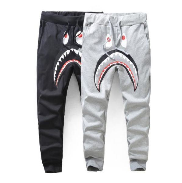 

casual sports trousers street fashion men's shark printing thin section fashion trousers fashion classic discount loose feet sports tro, Black