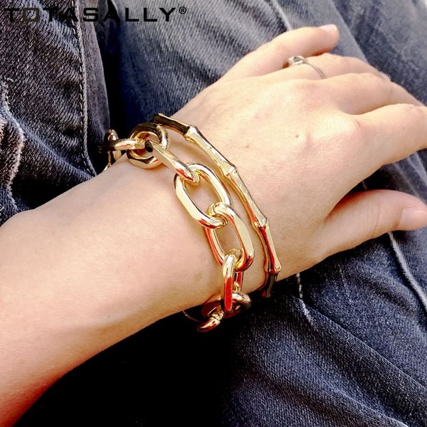 

totasally new punk women bangle bracelet rock & roll jewelry bamboo bangle sets chunky hand chain jewelry dropship, Black