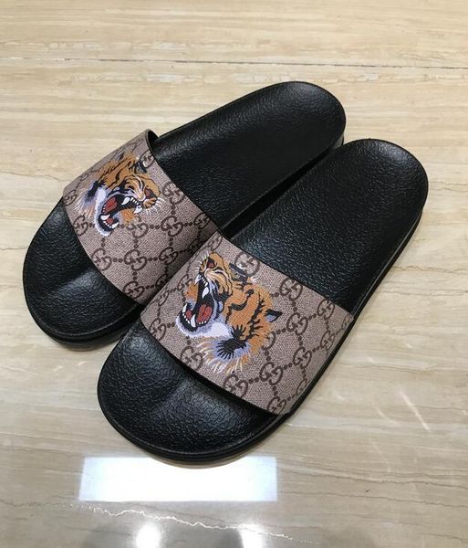 

designer rubber slide sandal floral brocade men slipper gear bottoms flip flops women striped beach causal slipper us6-11 #002, Black