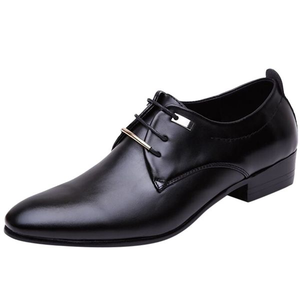 

vogue men business dress leather shoes men casual shoes nice mens breathable slip on lace male plus size 38-57 jly17, Black
