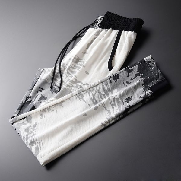 

new summer mens pants allover printed ankle-length pants plus size 4xl slim fit elastic waist casual mens trousers, Black