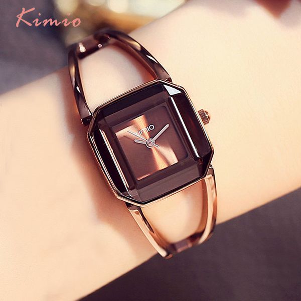 

kimio square fashion skeleton bracelet rose gold watches 2019 luxury brand ladies watch women female quartz-watch wristwatches, Slivery;brown